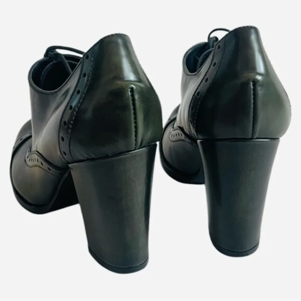 KAMMI Italy Chameleon Green Leather Lace-Up Heeled Ankle Booties Size 5.5